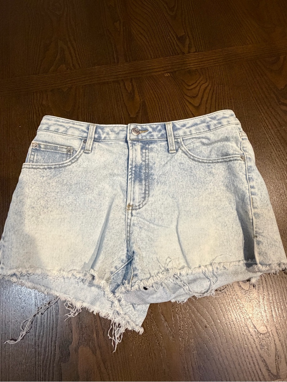 No Boundaries Acid Wash Light Blue Denim Cutoff Shorts